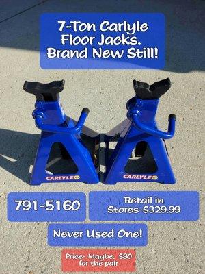 Brand new Carlyle 7 ton jack stands.  Adding only $80 for the pair