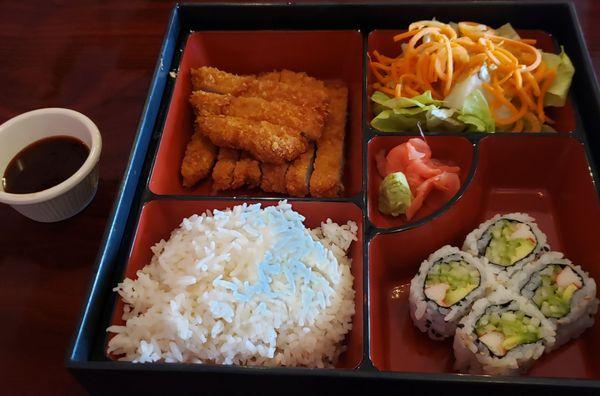 Chicken katsu bento box ($10 lunch special); comes with rice, 4pc California roll and ginger salad