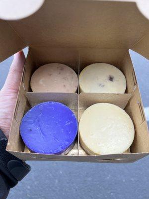 4 pack sampler. Ube, strawberry shortcake, banana cream, and plain.