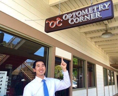 Dr. Lui and the front door sign