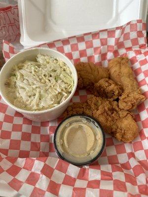 Chicken tenders with coleslaw