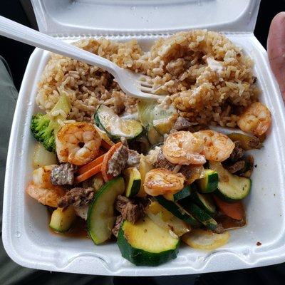 Habachi steak and shrimp