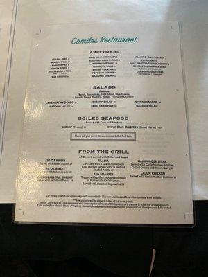 Back of menu