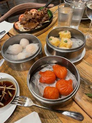 Shrimp shu mai, spicy shrimp dumplings and regular shrimp dumplings