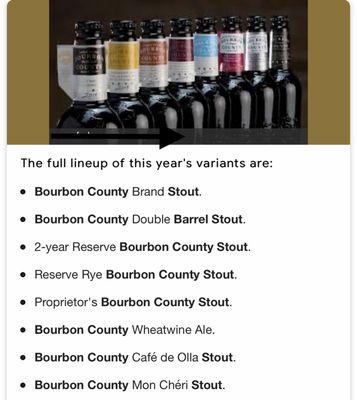 2019 Full Line Up Of Bourbon County Stout Available on Black Friday! Come quick because will sell out fast!