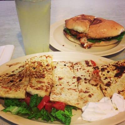 Chicken Quesadella and a grilled chicken sandwich