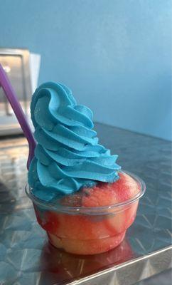 Italian ices with a blue vanilla topper.