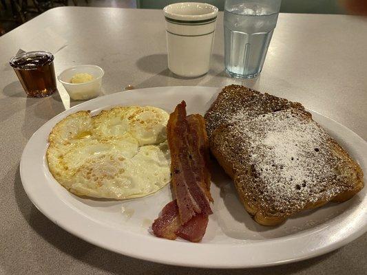 French Toast with 2 eggs & bacon.