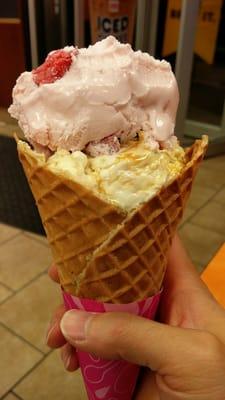 $3.99 Double scoop with free waffle cone. Its HUGE!