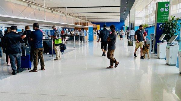 SD training at Detroit Metro Airport amongst crowds.