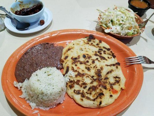 Pupusas plate: shrimp and loroco filling