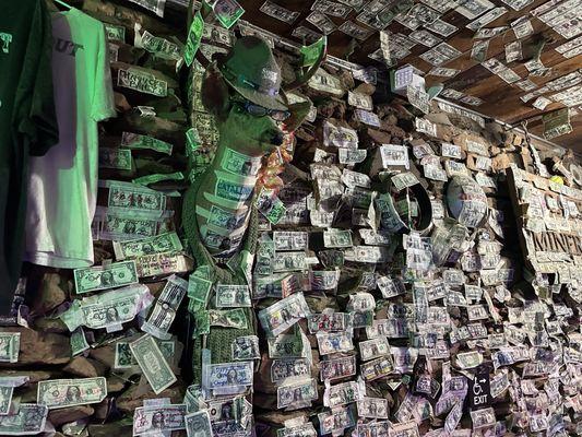 The bar is covered with dollars from people from around the world!!