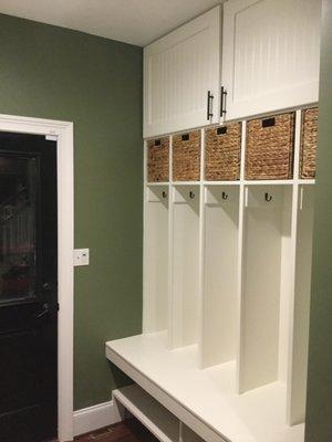 mudroom entry way in garnet valley, everything was build by me and completely custom to fir the fact opening we were dealing with.