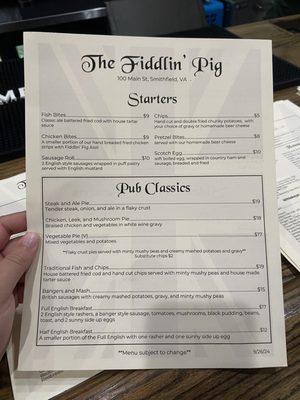 Front of the menu