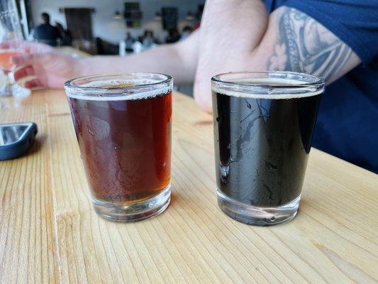 Tasters (4oz) Left - Brown Ale  Right - Chocolate Marshmallow Party (Adult Chocolate Milk basically hehe)