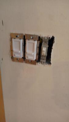 2 dimmers installed previously where 2 toggle switches were installed.