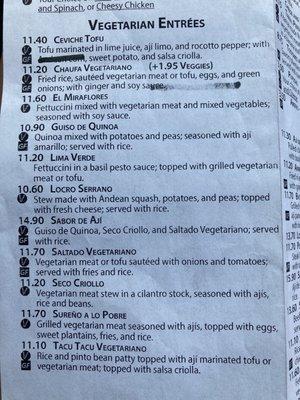 Vegetarian menu (most can be made vegan!). There's more veg options on the rest of the menu