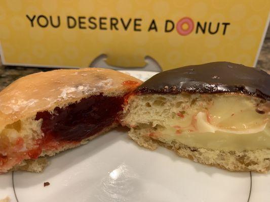 Raspberry jelly and custard donuts