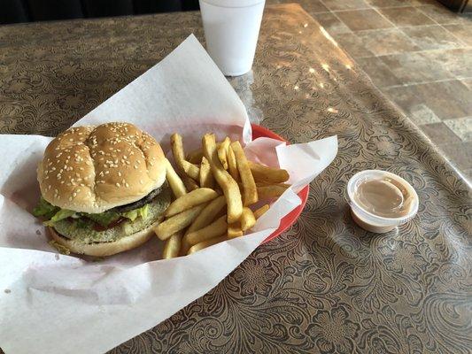 1/4 burger and a small fries.