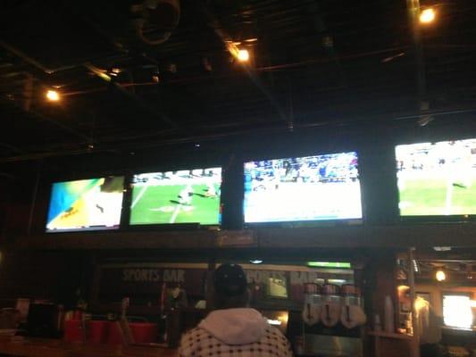 They 4 big TVs in the main room with sound on the most popular sports