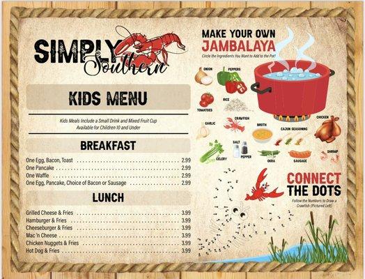 Kids menu