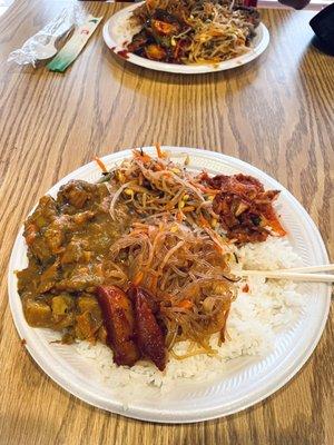 Curry, glass noodles, bean sprout salad, kimchi! AMAZING