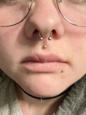 Septum, Medusa, and lip piercing all done by Mark!