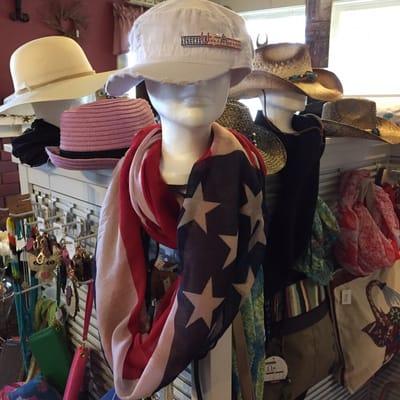 USA cap and and patriotic infinity flag scarf $15 each