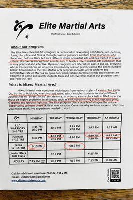 Information flier & class schedule- disregard red markings