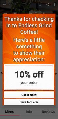 With Yelp Check-In: 10% Off your order (I forgot, maybe next time!)  04-15-2023