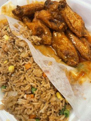 Hot wings and veggie fried rice