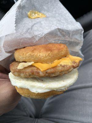 Sausage, egg and cheese biscuit.