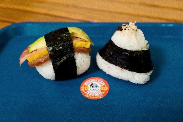 Avocado Bacon Egg Spam Musubi and Tuna Mayo Onigiri (@miguelmoralesphotography on Instagram)