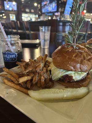 Classic burger with truffle fries. Delicious!