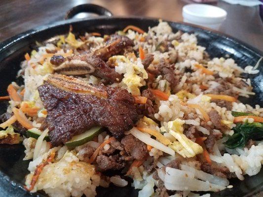 hot stone beef bibimbap with some kalbi (short rib)