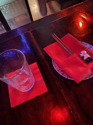 I sat at the bar and as I awaited my steamed artistic dumplings the cute panda and lovely Chopsticks!