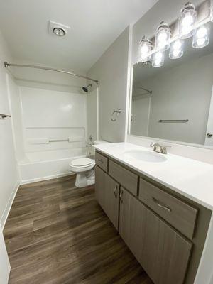 Renovated Full Size Bathrooms with White Marble, and beautiful Vanity!