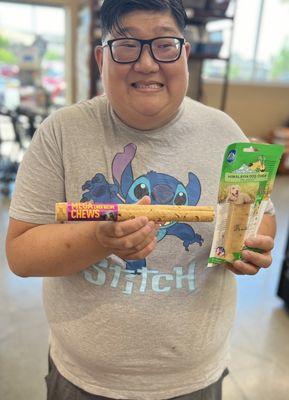 Etta Says! Mega Chews Select Liver Dog Chew Treat & Himalayan Dog Chew Bacon, our puppy loves these grain free treats!