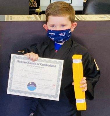 Earned his first belt distance learning!