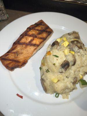 Grilled Salmon with lemon beurre blanc sauce & mushroom & squash risotto