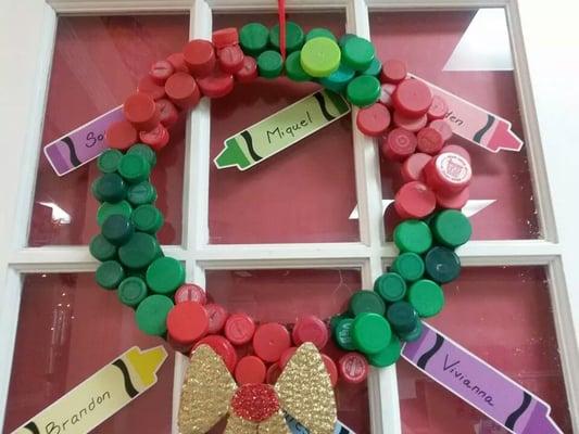 Recycled bottle caps holiday garland