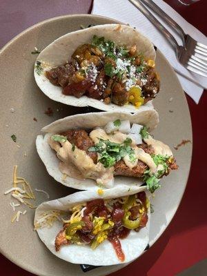 KC Taco, Fried Fish Taco, and Hot Fried Chicken Taco