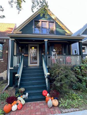 Lime painted exterior and porch.