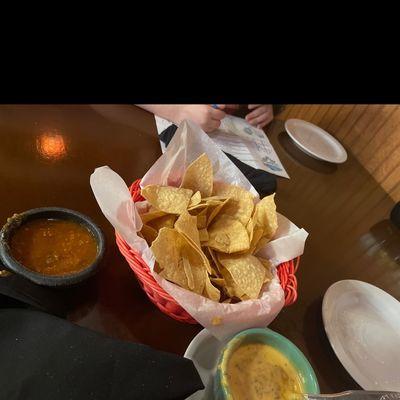 Chips salsa and cheese dip