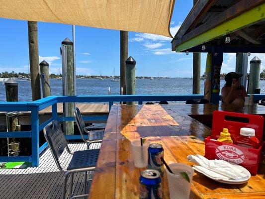 Dining on the boat bar