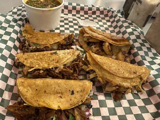 Birria Tacos!!!  Don't forget the consume for dipping.