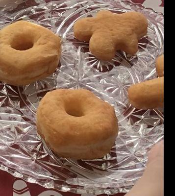 Holiday Christmas kit. Four Unglazed  donuts, two in Christmas shapes.