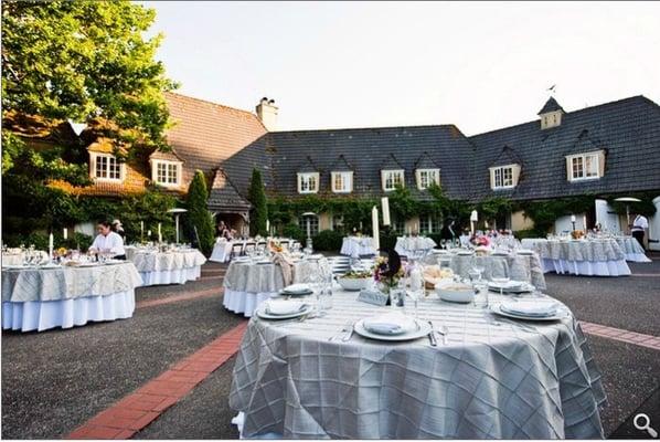 Setting up an outdoor dinner party