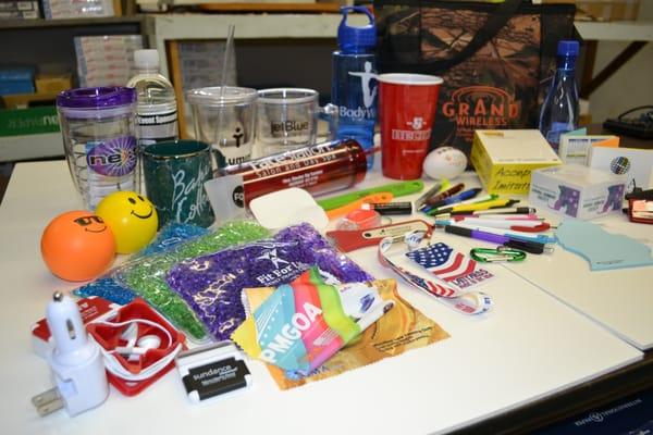 We offer Promotional Items! Pens, mugs, hats, koozies, tumblers, stress balls...we can put your name on useful items to get you remembered!