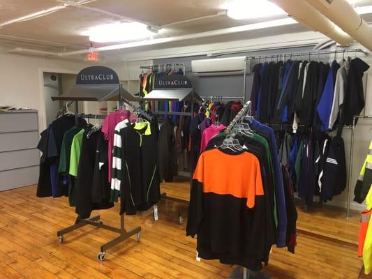 We have a complete showroom of clothing samples. From performance tees to heavy weight winter jackets.